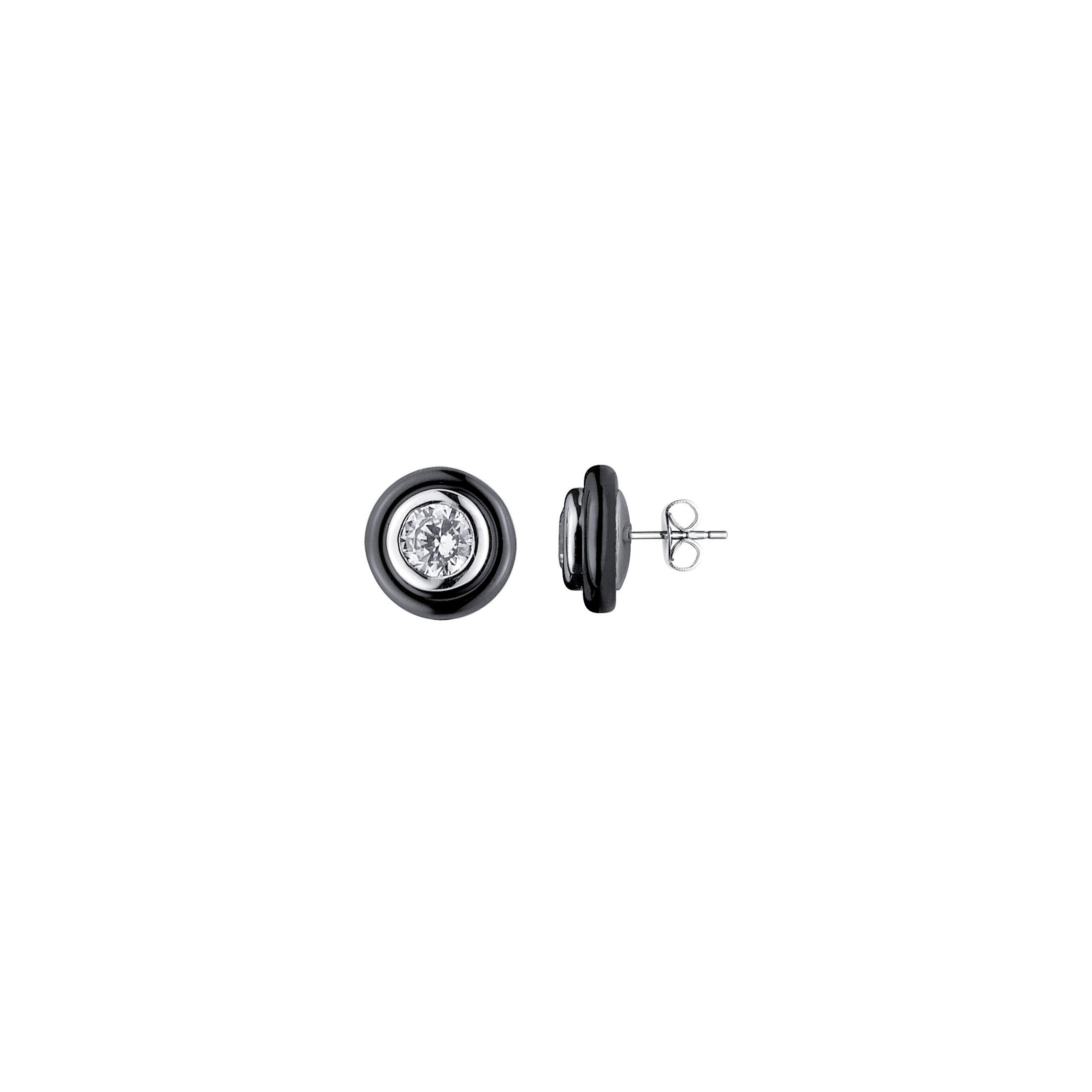 Boucles d'oreilles en argent, céramique noire et oxydes de zirconium