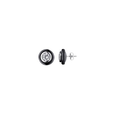 Boucles d'oreilles en argent, céramique noire et oxydes de zirconium
