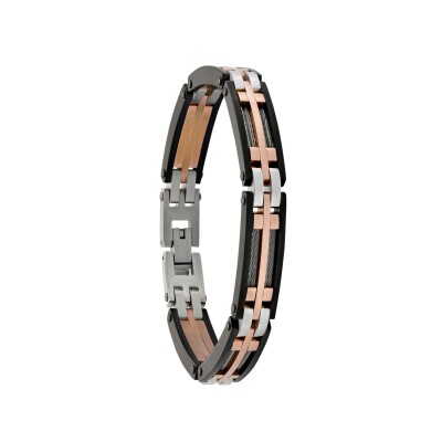 Bracelet en acier tricolore rose et noir, et câble