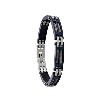 Bracelet en acier bicolore bleu et câble