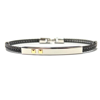 Bracelet en acier câble noir et insert or
