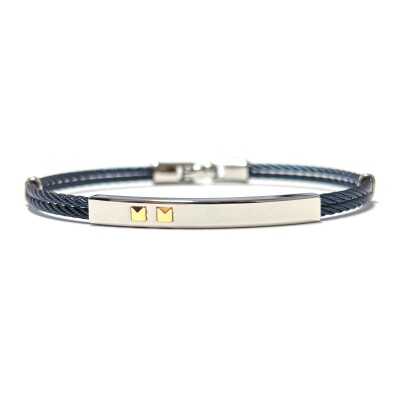 Bracelet en acier câble bleu jeans et insert or