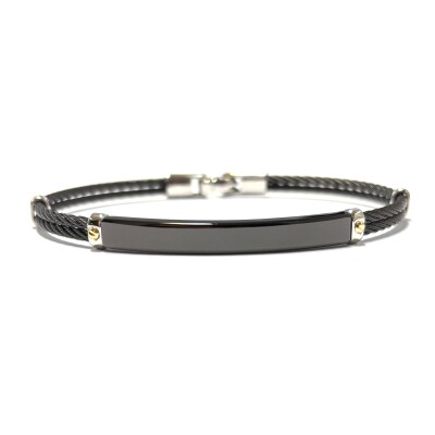 Bracelet en acier câble noir et insert vis or