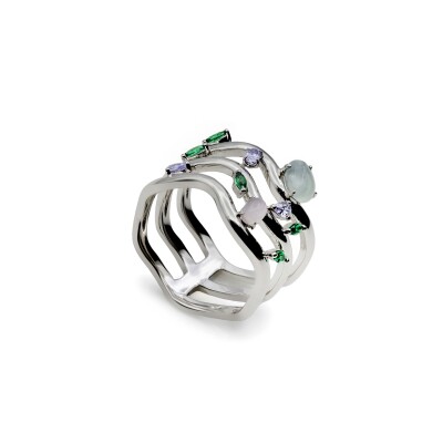 Bague en argent et oxydes colorés