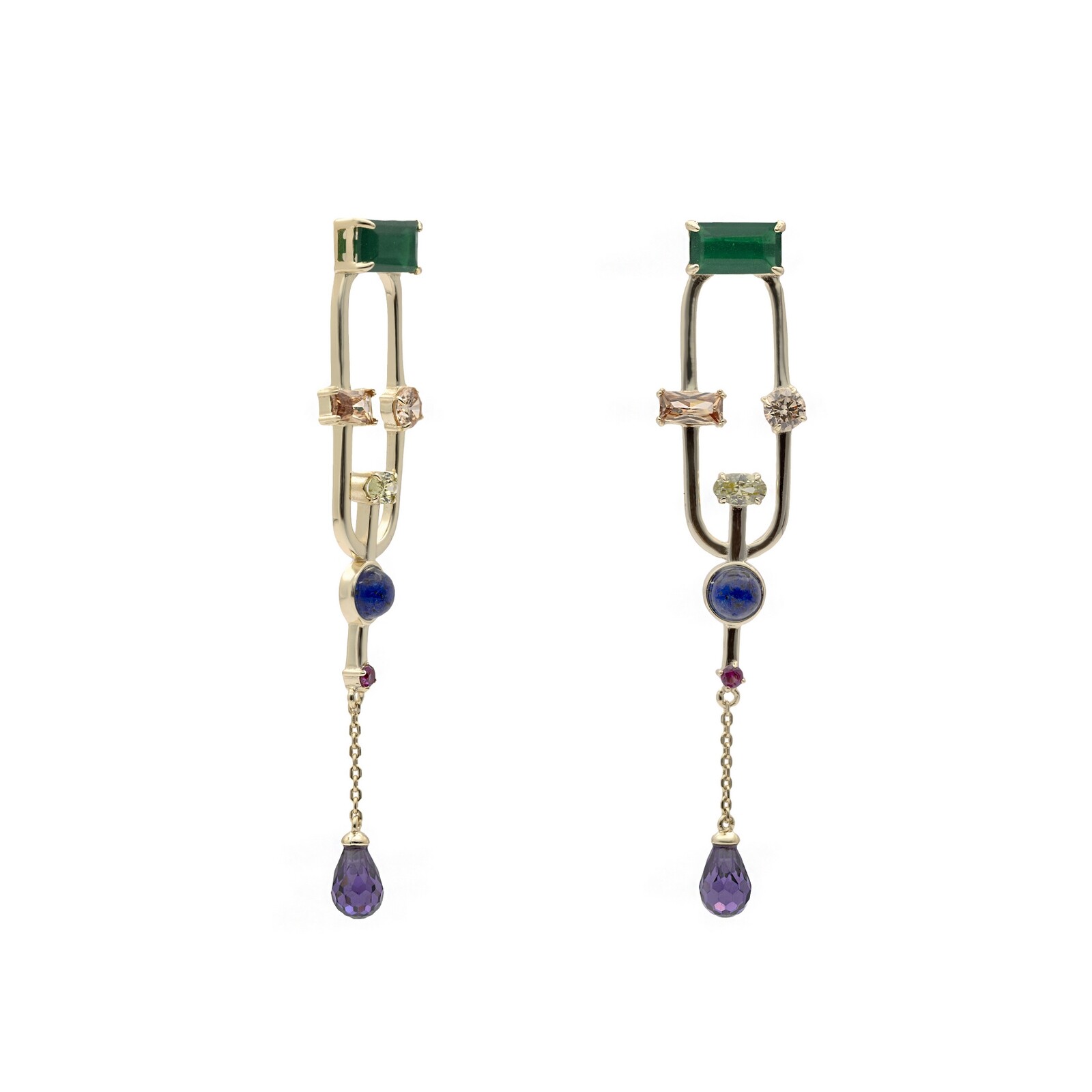 Boucles d'oreilles en argent doré et oxydes colorés