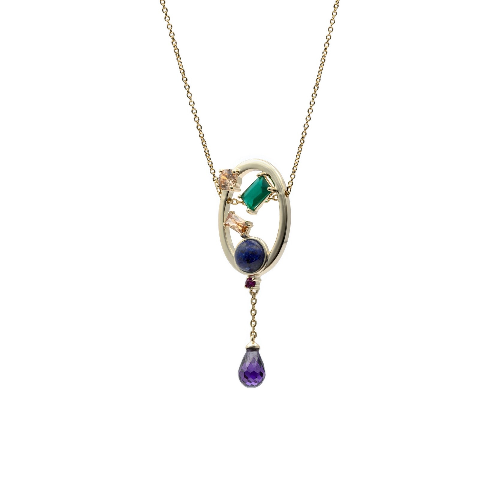 Collier en argent doré et oxydes colorés