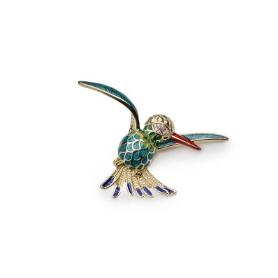 Broche en argent plaqué or jaune et oxydes colorés