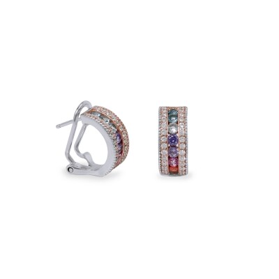 Boucles d'oreilles en argent, argent plaqué or rose et oxydes colorés