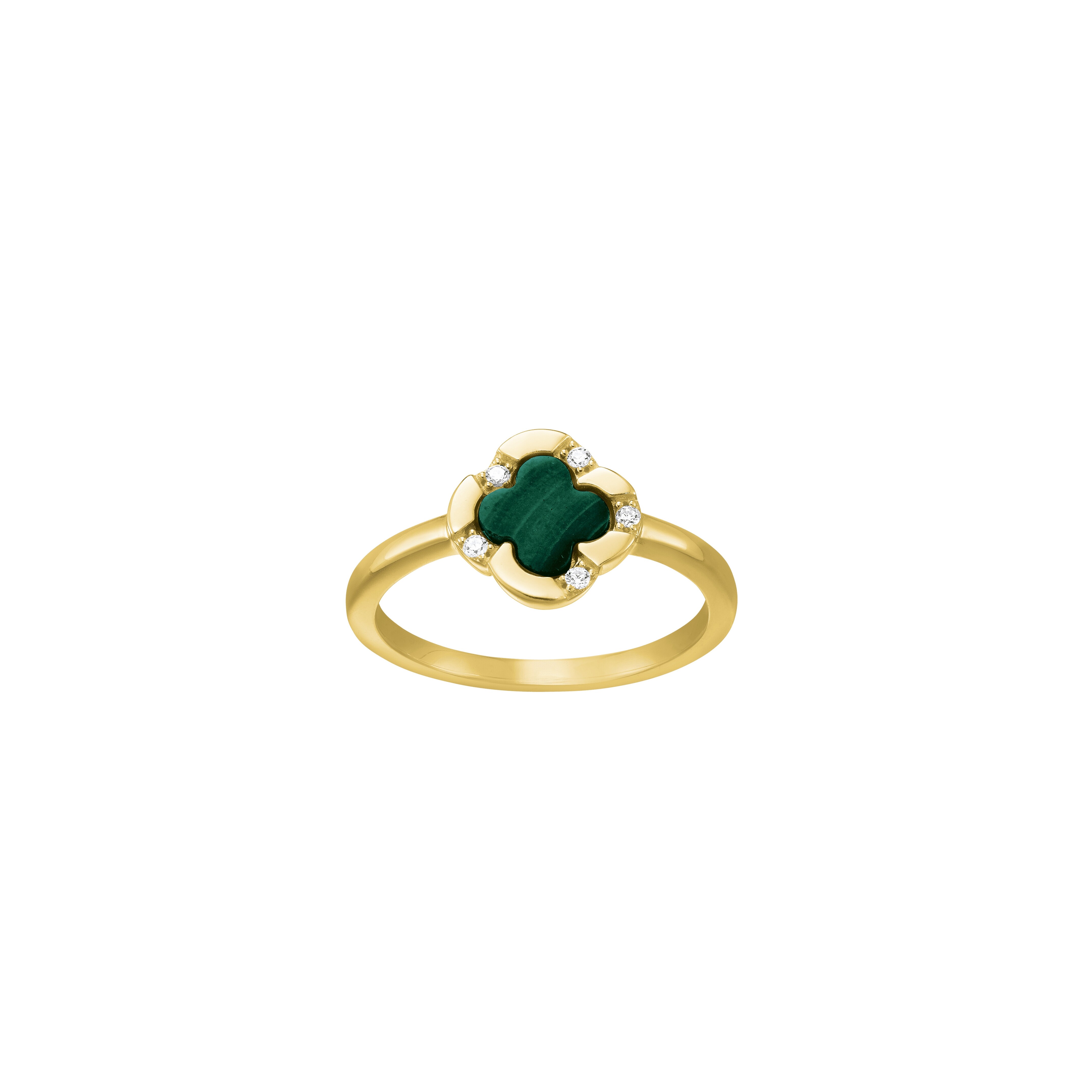 Bague Charles Garnier en argent doré, malachite et oxyde de zirconium