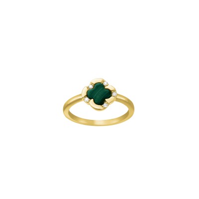Bague Charles Garnier en argent doré, malachite et oxyde de zirconium