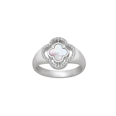 Bague Charles Garnier en argent, oxydes de zirconium et agate noire & nacre réversible