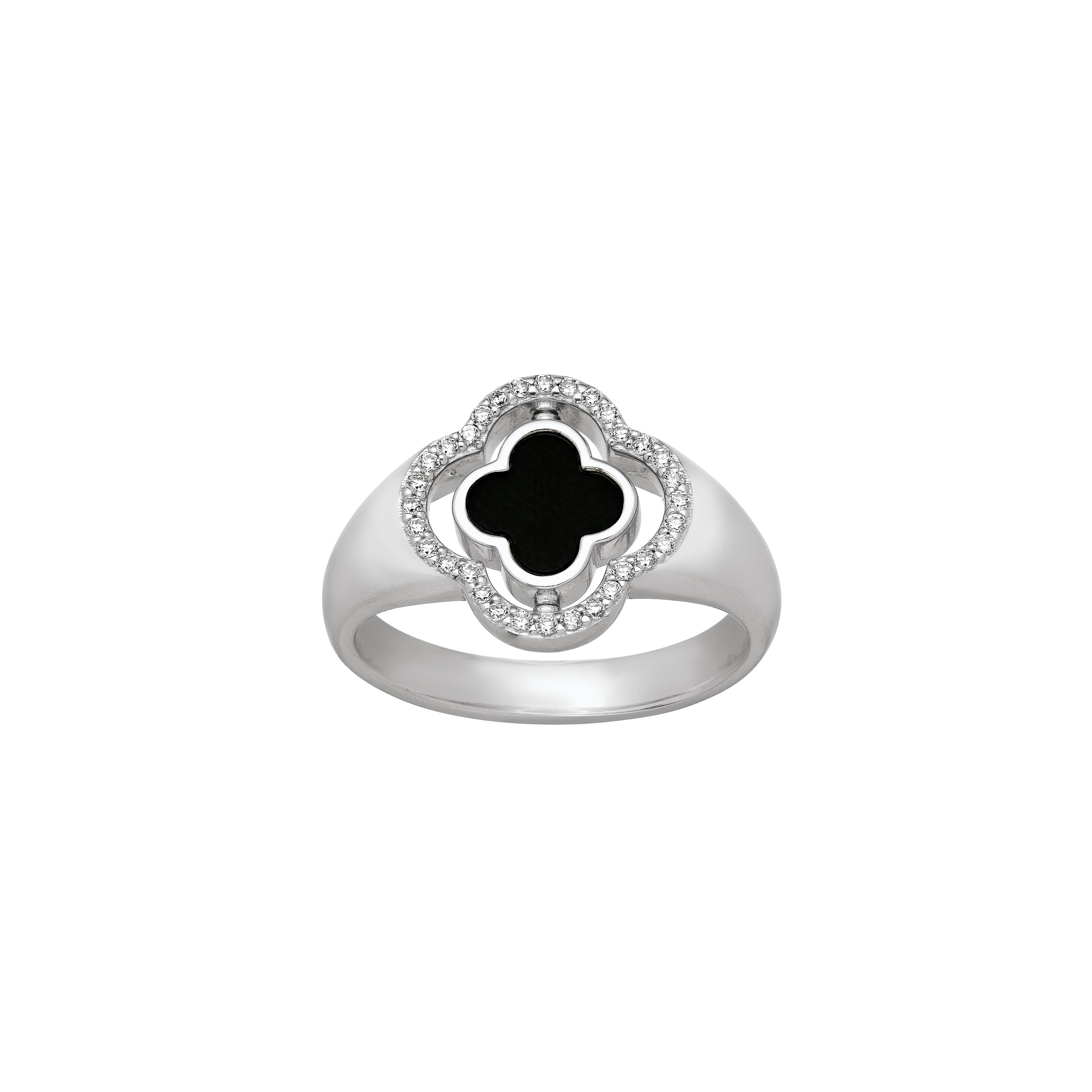 Bague Charles Garnier en argent, oxydes de zirconium et agate noire & nacre réversible vue 2