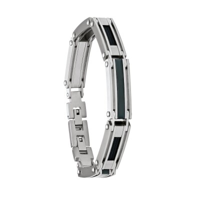 Bracelet en acier bicolore et câble noir