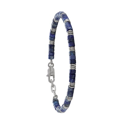 Bracelet en acier et lapis lazuli