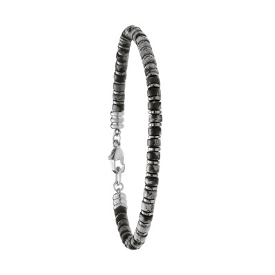 Bracelet en acier, hématite et obsidienne neige