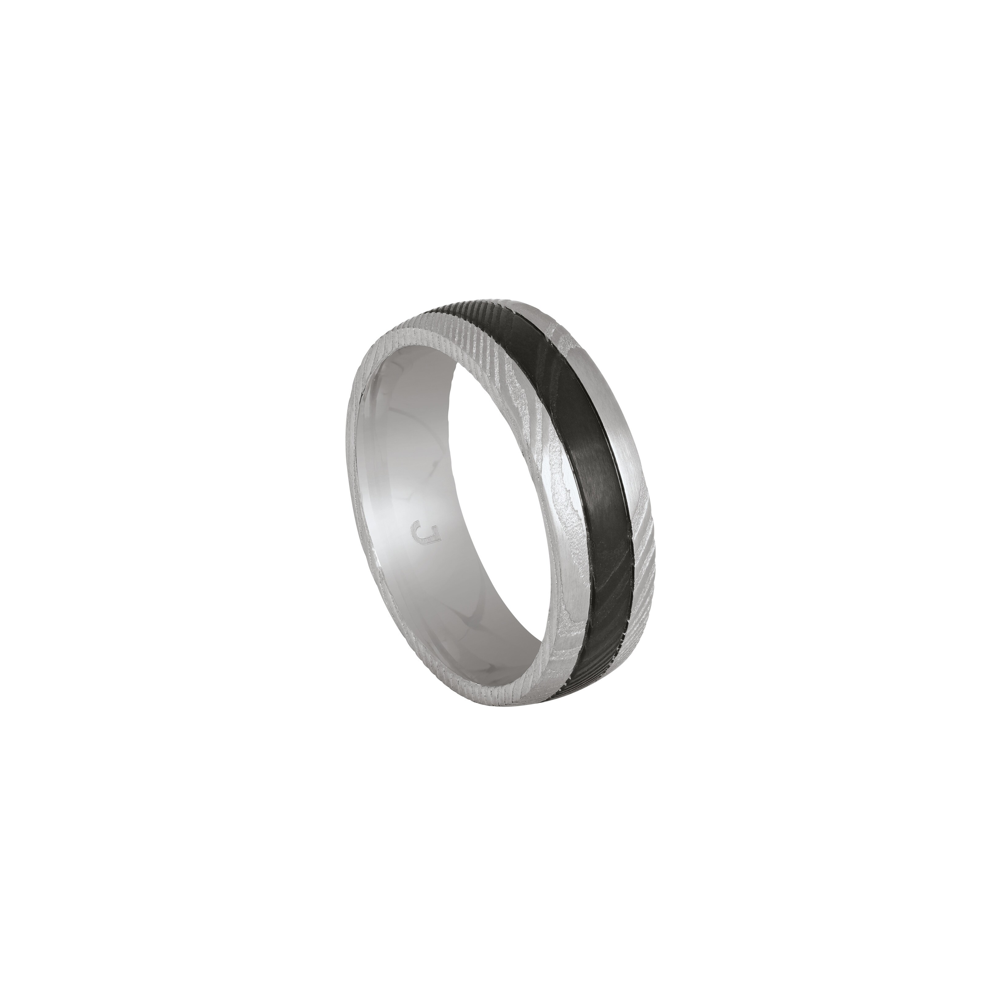 Bague damassée en acier bicolore