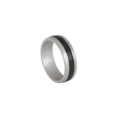 Bague damassée en acier bicolore
