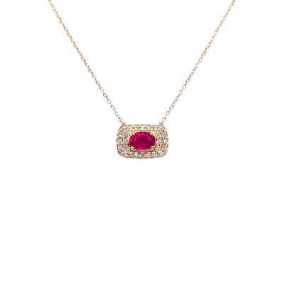 Collier en or jaune, rubis et diamants