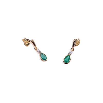 Boucles d'oreilles en or jaune, émeraudes et diamants