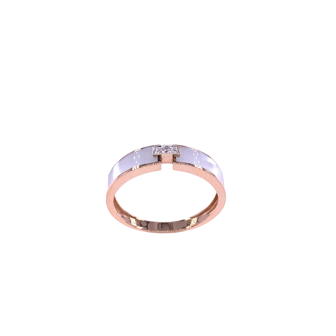 Bague en or rose, diamants et résine nacrée blanche vue 1