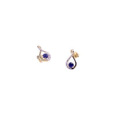 Boucles d'oreilles en or jaune, saphirs et oxydes de zirconium