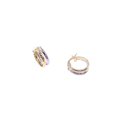 Créoles en or jaune, bicolore, diamètre extérieure 13mm