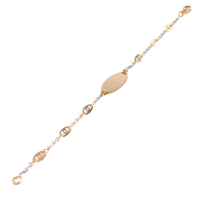 Bracelet identité en or jaune, bicolore plaque tonneau