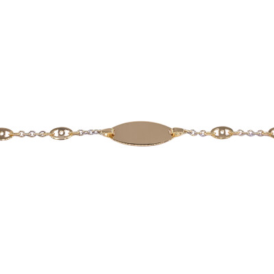 Bracelet identité en or jaune, bicolore plaque tonneau