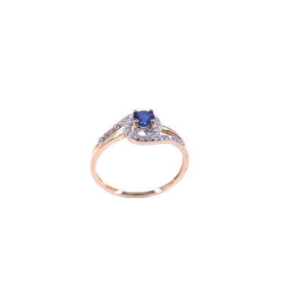 Bague en or jaune, bicolore, saphir et oxydes de zirconium