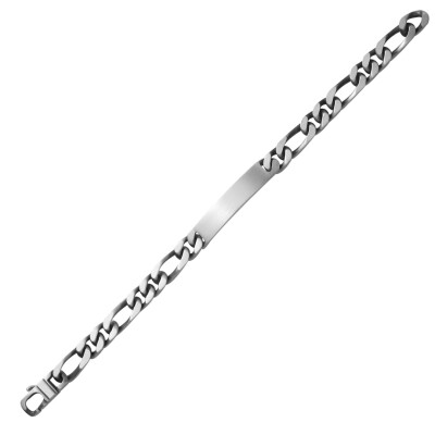 Gourmette maille cheval alternée en argent vieilli, 8mm