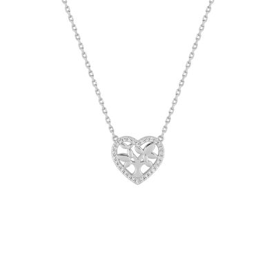 Collier en argent et oxydes de zirconium, motif cœur