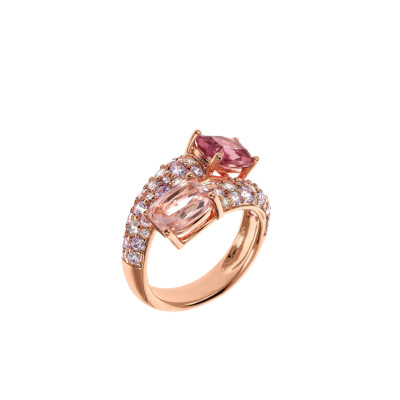 Bague Bronzallure en métal doré rose à l'or fin 18 carats, pierres de couleurs et zircon