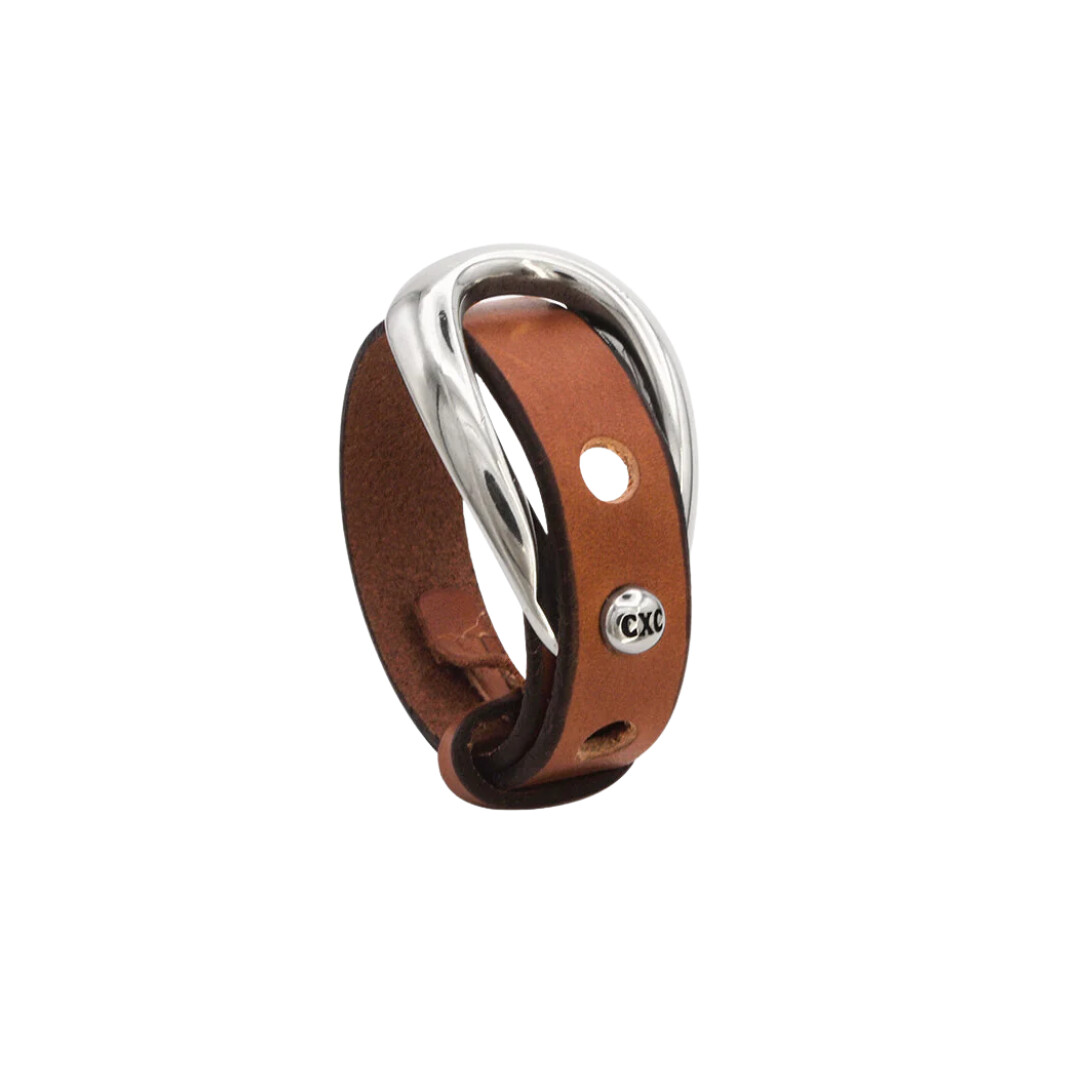 Bracelet en métal argenté et cuir