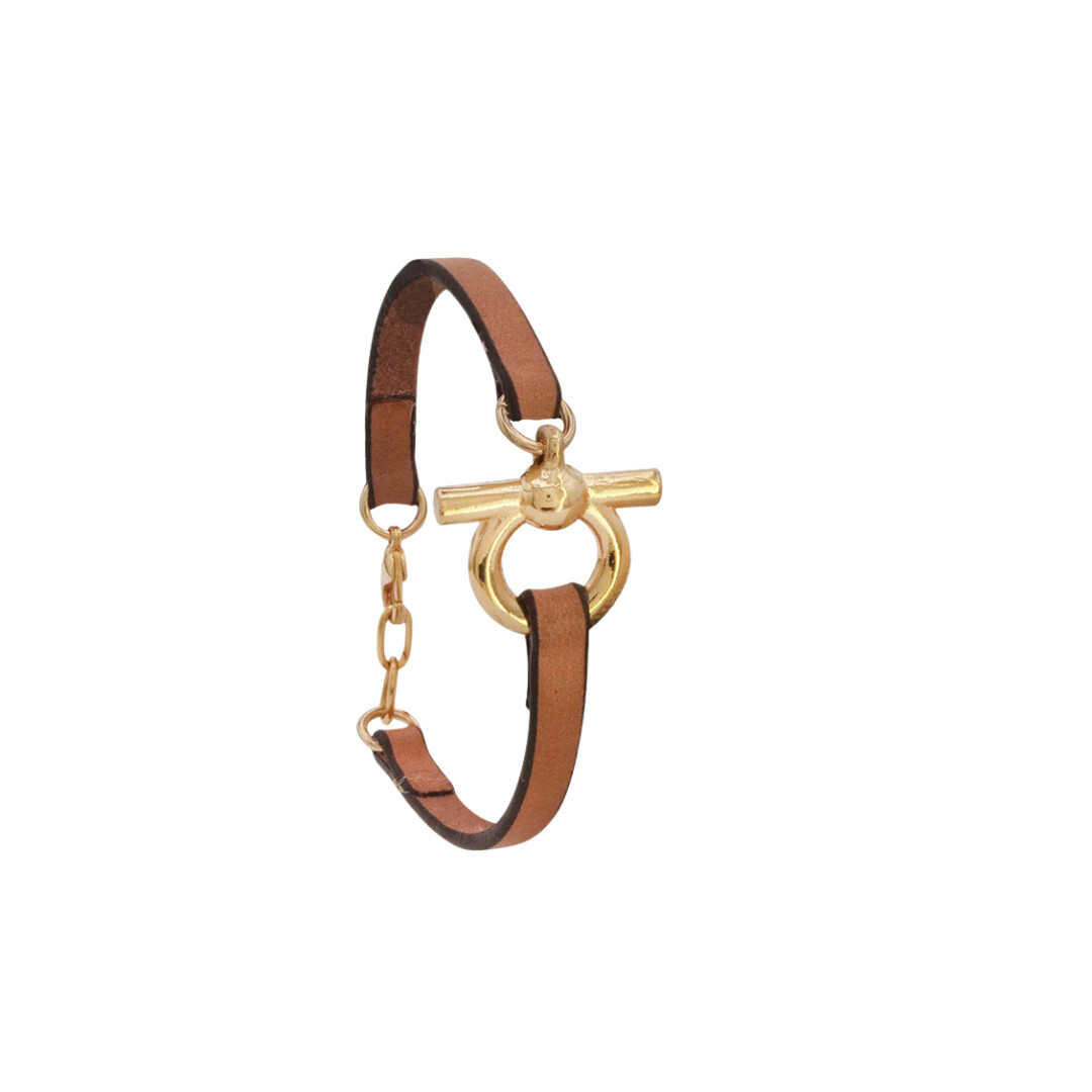 Bracelet en plaqué or et cuir