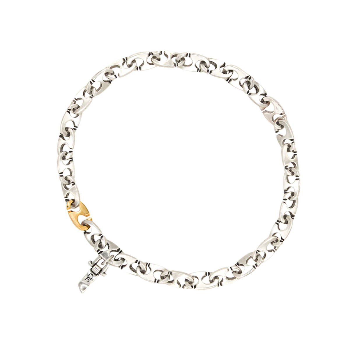 Collier en métal argenté et maillon en plaqué or