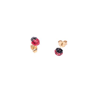 Boucles d'oreilles en or jaune motif coccinelle, fermoir poussette
