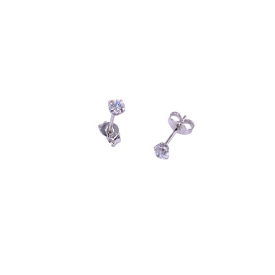 Boucles d'oreilles en or blanc et oxydes de zirconium 3mm