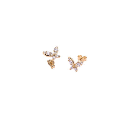 Boucles d'oreilles en or jaune et oxydes de zirconium, motif papillon