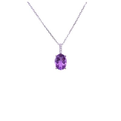 Collier en or blanc, améthyste, et oxyde de zirconium