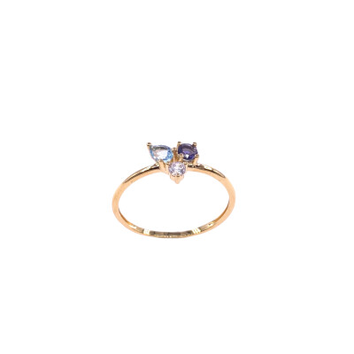 Bague en or jaune, iolite, tanzanite et oxyde de zirconium