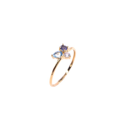 Bague en or jaune, iolite, tanzanite et oxyde de zirconium