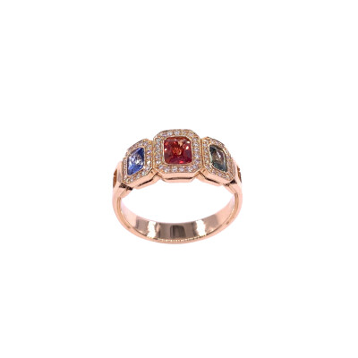 Bague en or rose, saphirs de couleur et diamants