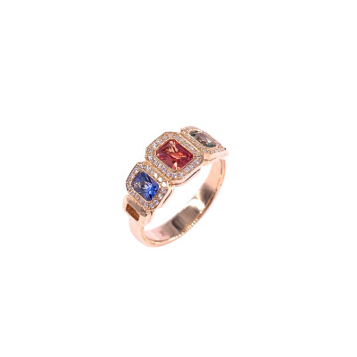 Bague en or rose, saphirs de couleur et diamants