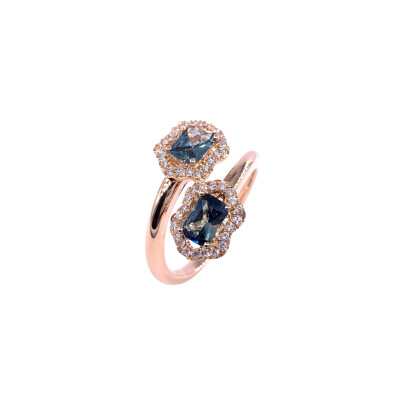 Bague "Toi & Moi" en or rose, saphir teal et diamants