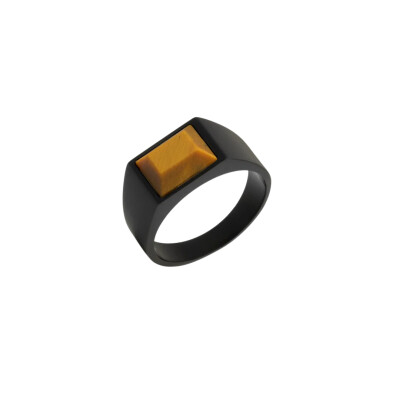 Bague en titane noir et œil de tigre