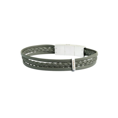 Bracelet triple en cuir vert et fermoir acier