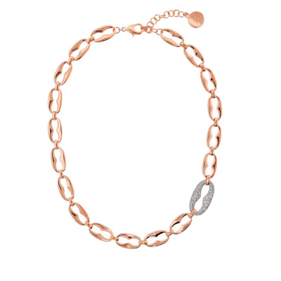 Collier Bronzallure en métal doré rose à l'or fin 18 carats et zircon