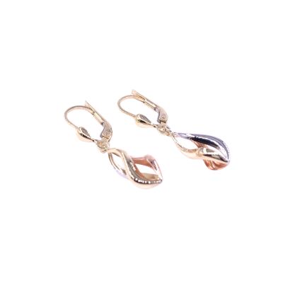 Boucles d'oreilles dormeuse en or jaune, tricolore