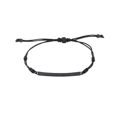 Bracelet en titane finition noire et diamants noirs traités, sur cordon