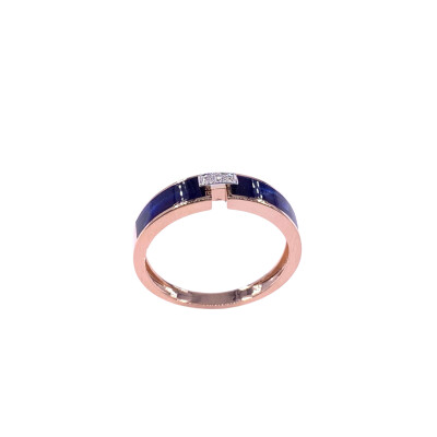 Bague en or rose, diamants et résine nacrée bleu de Prusse